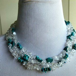 17'' Three Strands Crystal/Turquoise Necklace